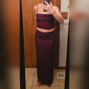STEPPIN' OUT Y2K vintage Two piece Party dress embellished red and black